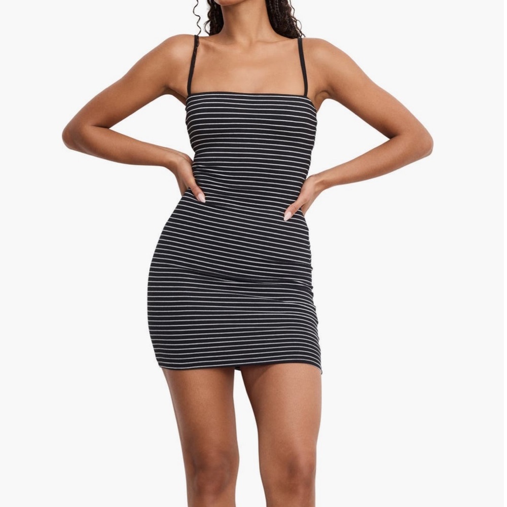 GOOD AMERICAN Black Stripe Jersey Minidress Stretchy Cotton Bodycon NWT